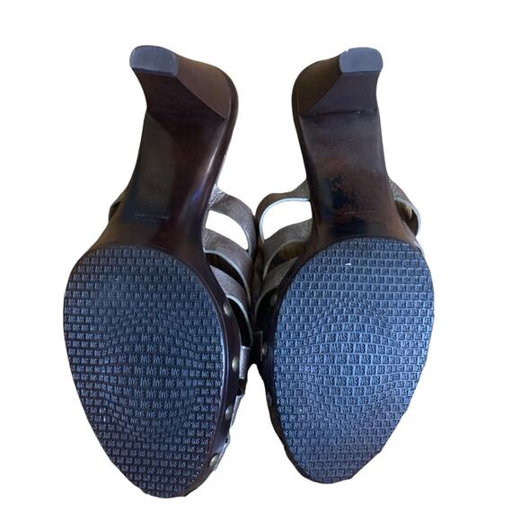 Stuart Weitzman Metallic Basket Weave Studded Mule Slide On Heel Sandal 7.5/8 - Picture 4 of 12